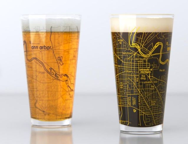 Ann Arbor, MI - University of Michigan - College Town Map Pint Glass Pair