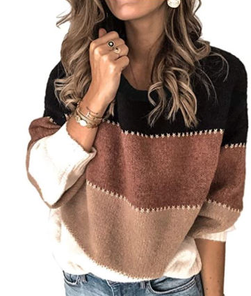 Three neutral colors in a women's sweater