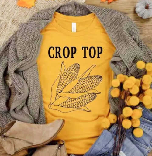 Yellow t shirt with corn on the chest