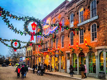 Crossroads Village decorated for Christmas