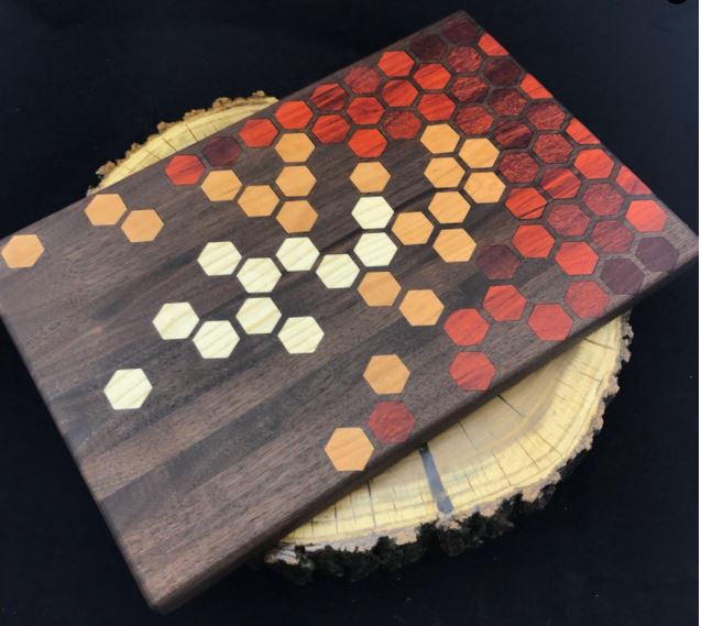 Honeycomb Inlay Cutting board | Walnut with Padauk, Cherry and Ash