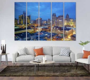 Detroit Michigan skyline canvases
