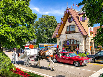 Downtown Frankenmuth with horse and buggy