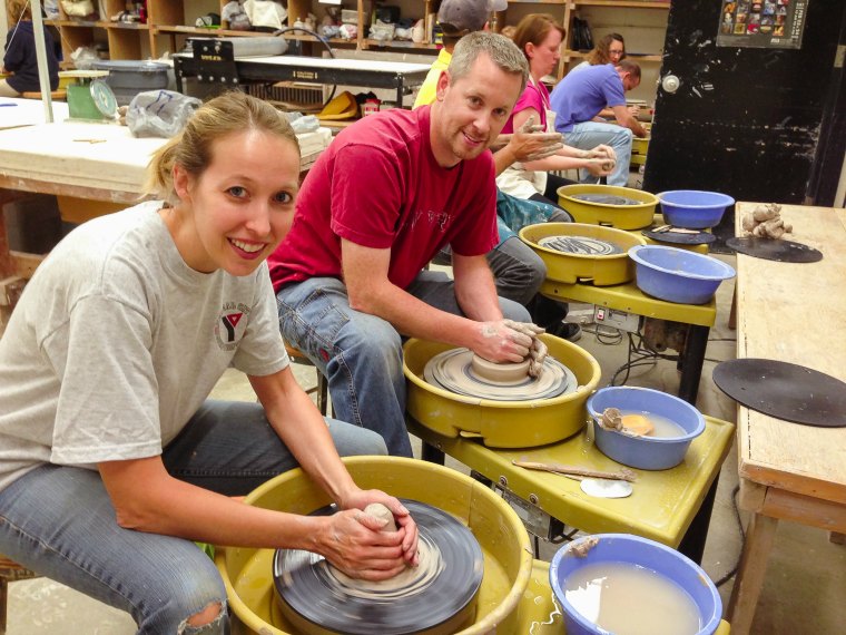 Sherry and Chris taking an evening pottery class at Kalamazoo Institute of Arts