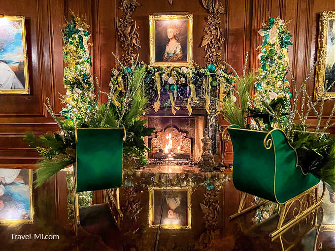 Lovely fireplace, paintings and Christmas Trees at Meadow Brook Hall