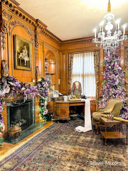 Office, wood paneling and Christmas Trees at Meadow Brook Hall