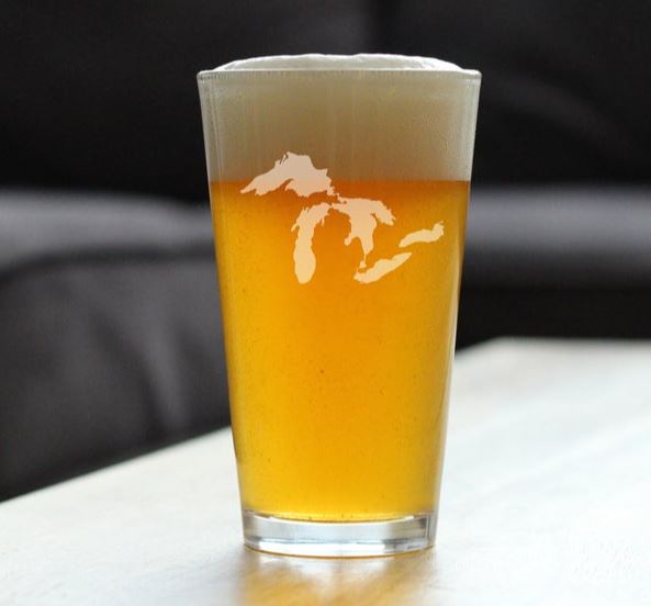 State of Michigan Etched Beer Glasses