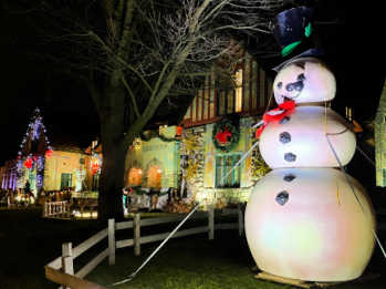 Snowman and Christmas lights