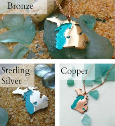 Michigan Necklaces: Handmade State of MI, Upper Peninsula and Great Lakes Jewelry Gifts