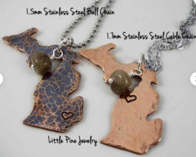 Michigan Necklaces: Handmade State of MI, Upper Peninsula and Great Lakes Jewelry Gifts