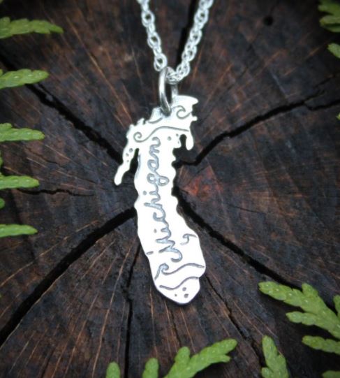 Michigan Necklaces: Handmade State of MI, Upper Peninsula and Great Lakes Jewelry Gifts