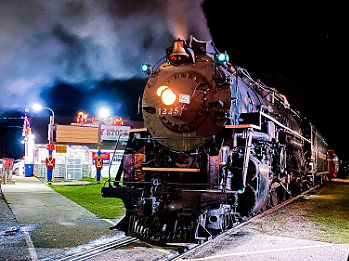 Steam train at night