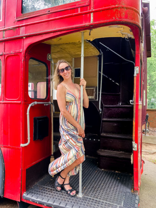 Sherry Trautman on Gilmore Car Museum Bus