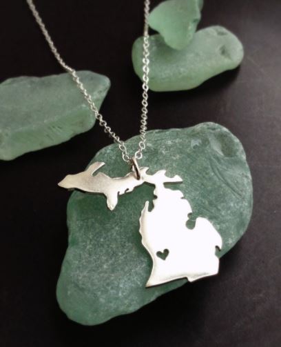 Michigan Necklaces: Handmade State of MI, Upper Peninsula and Great Lakes Jewelry Gifts