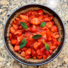 Michigan Strawberry Pie in the pie dish sitting on the counter