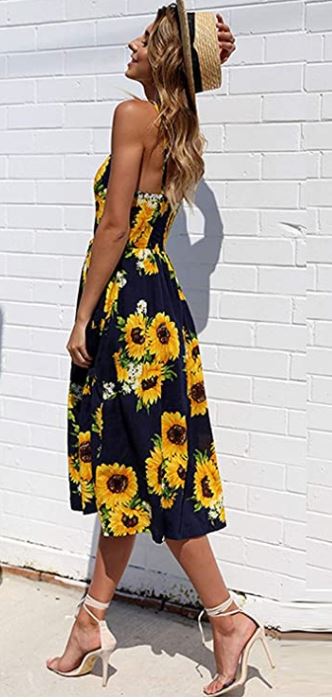 Cute knee length black and yellow sunflower dress