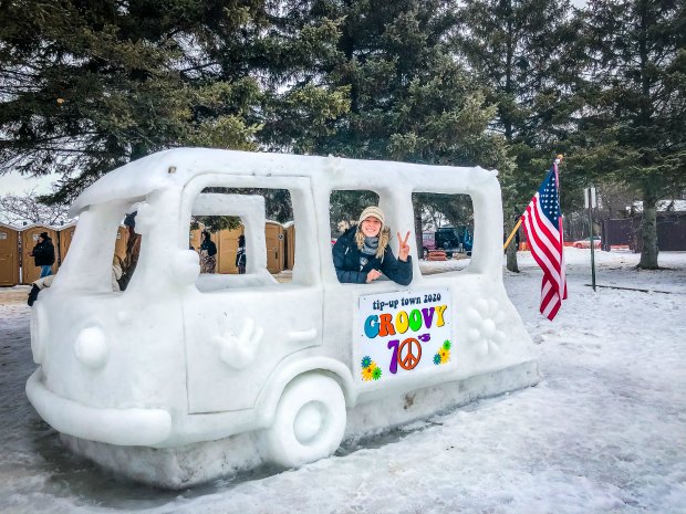 Tip Up Town with a cute ice bus and Sherry posing!