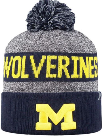 U of M Wolverines Cuffed Knit Pom Beanie Hat