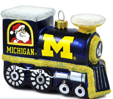 Blown Glass University of Michigan Train Ornament