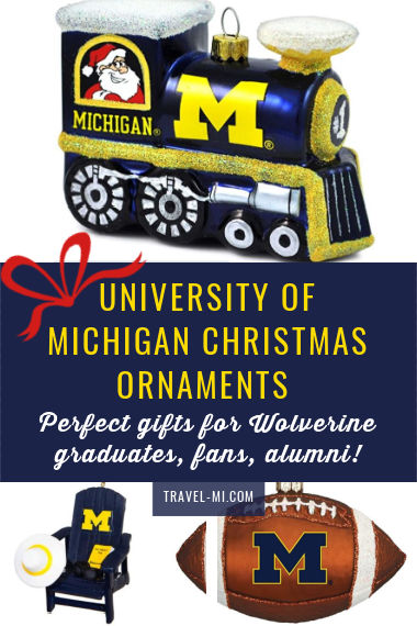 University of Michigan Christmas Ornaments including footballs and chairs