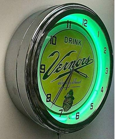 Vernors 16" "Deliciously Different" Ginger Ale Sign Green Neon Clock