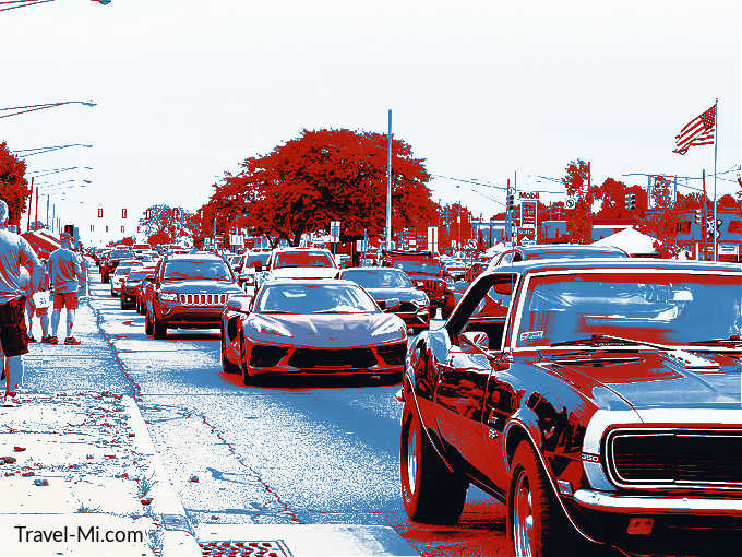 Woodward Avenue lined with sports and muscle cars