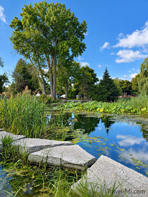 Stepping stones across the pond at Saginaw Children's Zoo Michigan